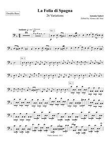 Partition Double Basses, 26 Variations on La Folia di Spagna, D minor