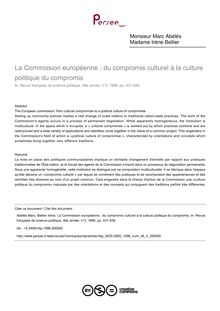 La Commission européenne : du compromis culturel à la culture politique du compromis - article ; n°3 ; vol.46, pg 431-456