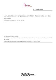 La nuptialité des Françaises avant 1851, d après l état civil des décédées - article ; n°1 ; vol.32, pg 447-465