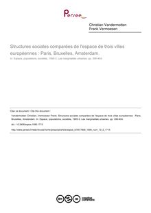 Structures sociales comparées de l espace de trois villes européennes : Paris, Bruxelles, Amsterdam. - article ; n°3 ; vol.13, pg 395-404