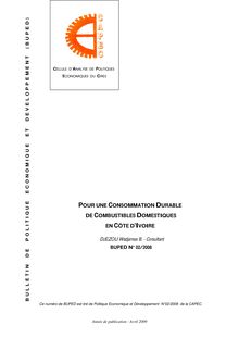 POUR UNE CONSOMMATION DURABLE  DE COMBUSTIBLES DOMESTIQUES EN CÔTE ...