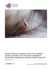Genetic evidence for malaria vectors of the Anopheles sundaicuscomplex in Sri Lanka with morphological characteristics attributed to Anopheles subpictusspecies B
