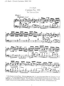 Partition complète, Ihr Tore zu Zion, Bach, Johann Sebastian par Johann Sebastian Bach