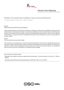 Bulletin de santé des modèles macro-économétriques - article ; n°4 ; vol.43, pg 565-576
