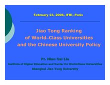 Jiao Tong Ranking of World–Class Universities and the Chinese ...