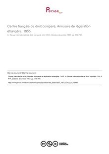 Centre français de droit comparé, Annuaire de législation étrangère, 1955 - note biblio ; n°4 ; vol.9, pg 779-781