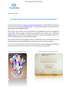 YouScribe remporte le prix des 1ères Assises de la finance participative !