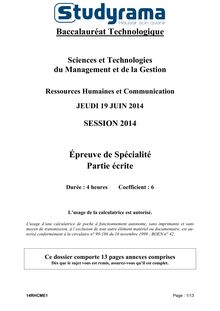 Sujet Bac STMG Communication et Ressources Humaines 2014