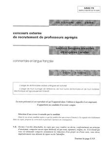 Commentaire de texte en français 2006 Agrégation d arabe Agrégation (Externe)