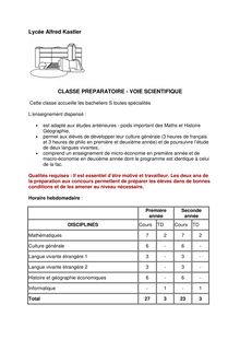 Lycée Alfred Kastler CLASSE PREPARATOIRE - VOIE SCIENTIFIQUE