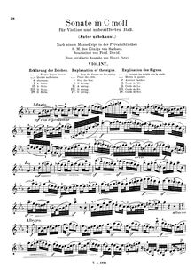 Partition de violon, violon Sonata en C minor, Sonate in C moll für Violine und unbezifferten BassSonata in C minor for Violin and non figured Bass