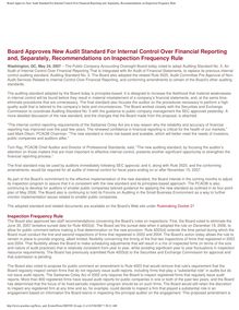 Board Approves New Audit Standard For Internal Control Over Financial Reporting and, Separately, Recommendations