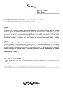 Analyse économique des fusions horizontales - article ; n°2 ; vol.17, pg 37-68