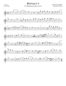 Partition viole de gambe aigue 2, octave aigu clef, madrigaux, Book 1