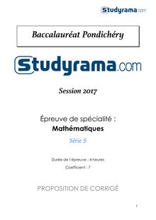 Corrigé Bac S 2017 Pondichéry - Maths spécialité 
