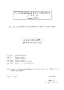 Analyse fonctionnelle d un objet technique 2004 Bac Pro - Maintenance de l audiovisuel électronique