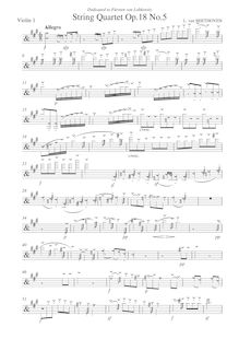 Partition violon 1, corde quatuor No.5, Op.18/5, A major, Beethoven, Ludwig van par Ludwig van Beethoven