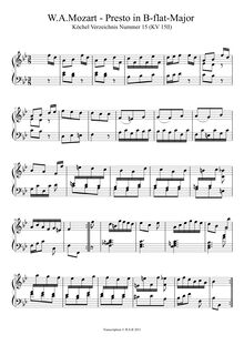 Partition Presto en B♭ major, K.15ll, pour London Sketchbook, Various