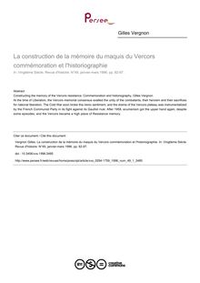 La construction de la mémoire du maquis du Vercors commémoration et l historiographie - article ; n°1 ; vol.49, pg 82-97