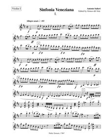 Partition violons I, Sinfonia Veneziana, D major, Salieri, Antonio