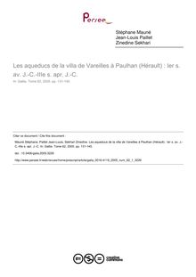 Les aqueducs de la villa de Vareilles à Paulhan (Hérault) : Ier s. av. J.-C.-IIIe s. apr. J.-C. - article ; n°1 ; vol.62, pg 131-145