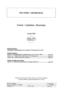 Gestion - législation - déontologie 2005 BTS Podo - orthésiste