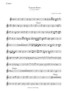 Partition Canto, Canzon Sesta à , Canto e Basso, Frescobaldi, Girolamo