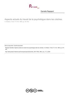 Aspects actuels du travail de la psychologue dans les crèches. - article ; n°4 ; vol.17, pg 331-342
