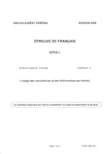 Français 2009 Littéraire Baccalauréat général