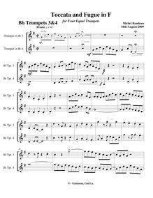 Partition trompettes 3/4 (B♭), Toccata et Fugue en F major, F major