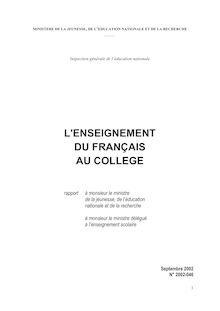 Éléments pour le rapport : L'enseignement du français au collège