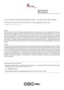 Les colonies latines de Narbonnaise : un nouveau document d Arles mentionnant la Colonia Iulia Augusta Avennio - article ; n°1 ; vol.49, pg 37-44