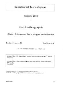 Sujet du bac STG 2008: Histoire Géographie