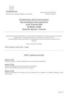 Fondamentaux de la communication des entreprises et des institutions 2005 Master Management Culture et Médias IEP Paris - Sciences Po Paris