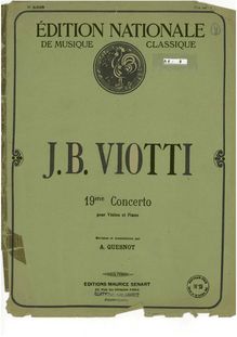 Partition de violon, violon Concerto No.19, G Minor, Viotti, Giovanni Battista