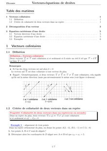 Vecteurs et équations de droite : cours de 1er S