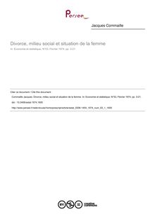 Divorce, milieu social et situation de la femme - article ; n°1 ; vol.53, pg 3-21