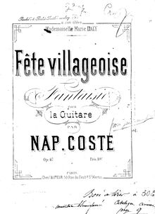 Partition complète, La source du Lyson (Fête villageoise), Fantaisie pour la Guitare par Napoléon Coste