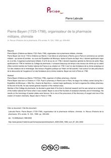 Pierre Bayen (1725-1798), organisateur de la pharmacie militaire, chimiste - article ; n°324 ; vol.87, pg 459-464