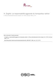 H. Zoghbi, La responsabilité aggravée du transporteur aérien - note biblio ; n°2 ; vol.15, pg 471-471