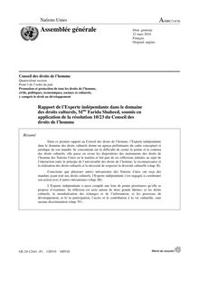 Rapport au Conseil des droits de l homme de l expertise indépendante dans le domaine des droits culturels (2010)