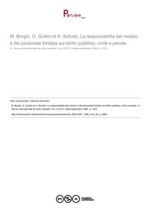 M. Borghi, O. Guillot et H. Schultz, La responsabilita del medico e del personale fondata sul diritto pubblico, civile e pénale - note biblio ; n°3 ; vol.42, pg 1033-1033