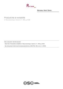 Productivité et rentabilité - article ; n°1 ; vol.5, pg 50-66