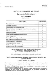 Mathématiques 2005 BTS Industries céréalières