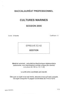 Gestion 2006 Bac Pro - Cultures marines