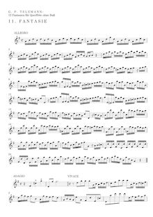 Partition , Fantasia en G, pour Twelve fantaisies pour Transverse flûte without basse