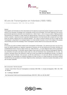 80 ans de Transmigration en Indonésie (1905-1985)  - article ; n°549 ; vol.98, pg 538-566