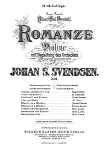 Partition de violon, Romance, Op.26, Svendsen, Johan