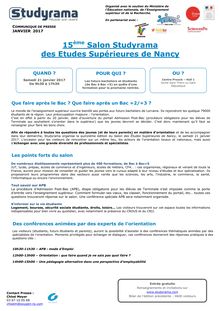 Studyrama organise le 15e Salon des Etudes Supérieures à Nancy, le 21 janvier 2017