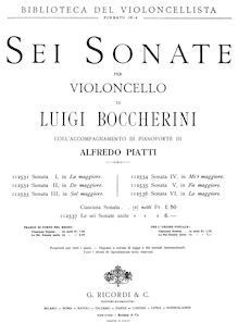 Partition de piano, violoncelle Sonata en A major, G.4 par Luigi Boccherini